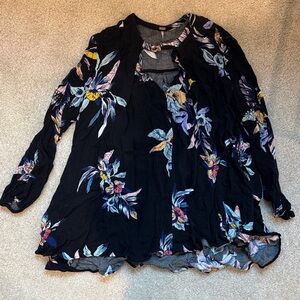 Free People Black Floral Blouse